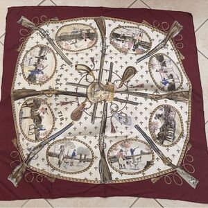 HERMES Vintage Equestrian Print Silk Scarf